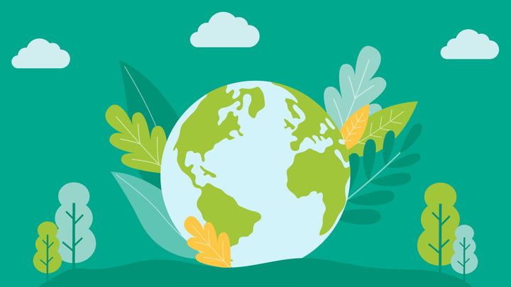 graphic showing the earth with leaves surrounding